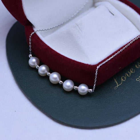 6-7mm Five Drops White Freshwater Smile Pearl Necklace - House Of Pearls