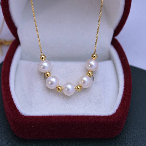 6-7mm Five Drops White Freshwater Smile Pearl Necklace - House Of Pearls