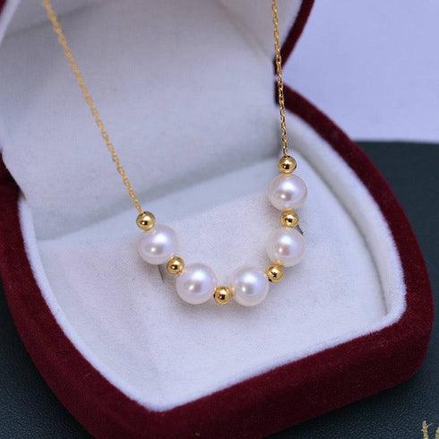 6-7mm Five Drops White Freshwater Smile Pearl Necklace - House Of Pearls