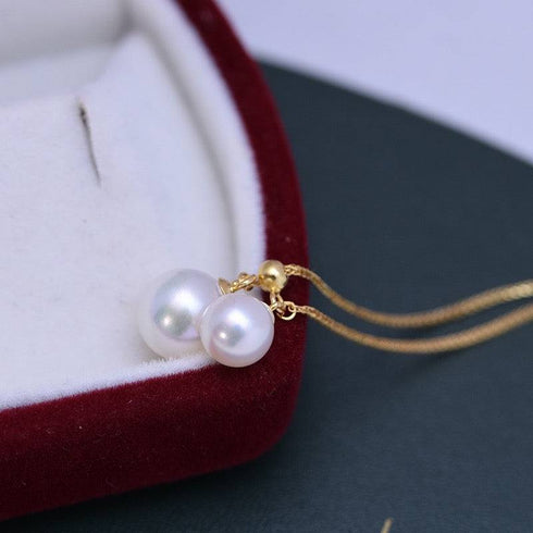 6-9mm Freshwater Pearl & Dual Pendant Necklace - House Of Pearls