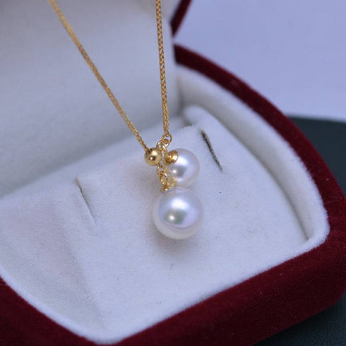 6-9mm Freshwater Pearl & Dual Pendant Necklace - House Of Pearls