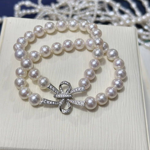 7.0-8.0mm White Freshwater Butterfly Clasp Necklace and Bracelet (Purchase individually) - House Of Pearls