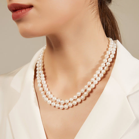 7.5-8.0mm White Freshwater Double Strand Pearl Necklace - House Of Pearls