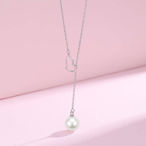 8-9mm Freshwater Akoya Pearl Silver Heart Pendant Necklace - House Of Pearls