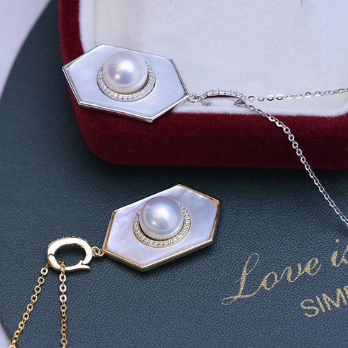 8-9mm Freshwater Pearl & Rhombus Mother Of Pearls  Necklace - House Of Pearls