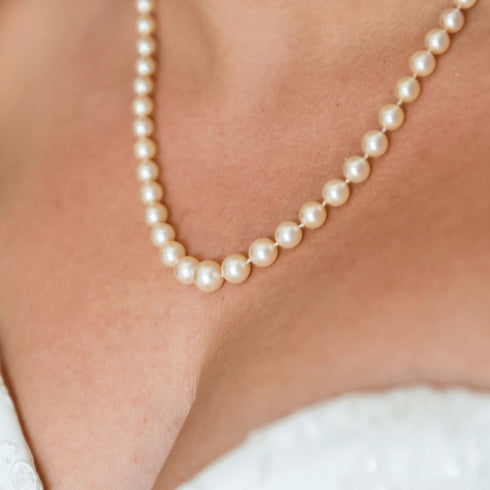 8-9mm White Round Freshwater Pearl Necklace, Sterling Silver Clasp - House Of Pearls