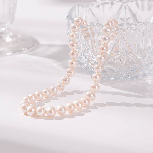 8-9mm White Round Freshwater Pearl Necklace, Sterling Silver Clasp - House Of Pearls