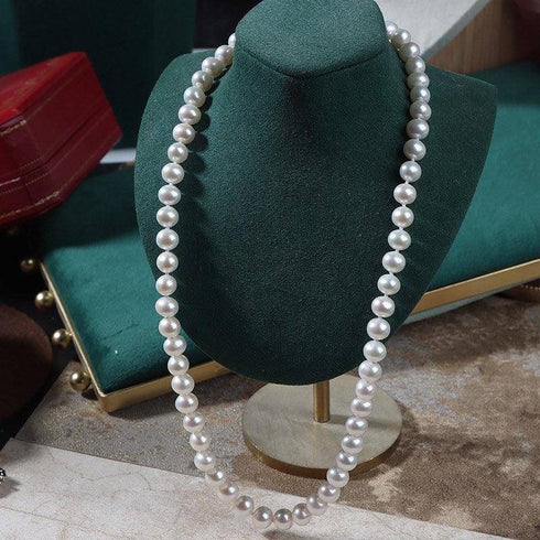 8-9mm White Round Freshwater Pearl Necklace, Sterling Silver Clasp - House Of Pearls