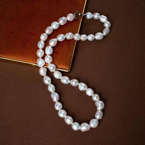 9-10mm Baroque Pearl Necklace Silver - House Of Pearls