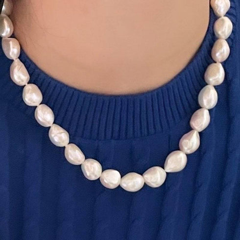 9-10mm Baroque Pearl Necklace Silver - House Of Pearls