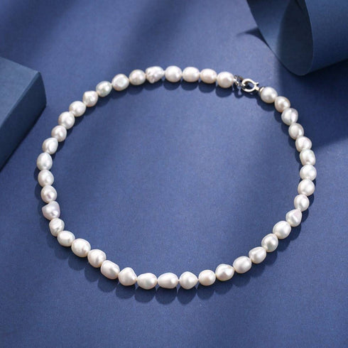 9-10mm Baroque Pearl Necklace Silver - House Of Pearls
