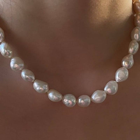 9-10mm Baroque Pearl Necklace Silver - House Of Pearls