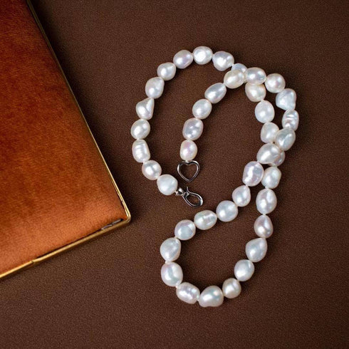 9-10mm Baroque Pearl Necklace Silver - House Of Pearls
