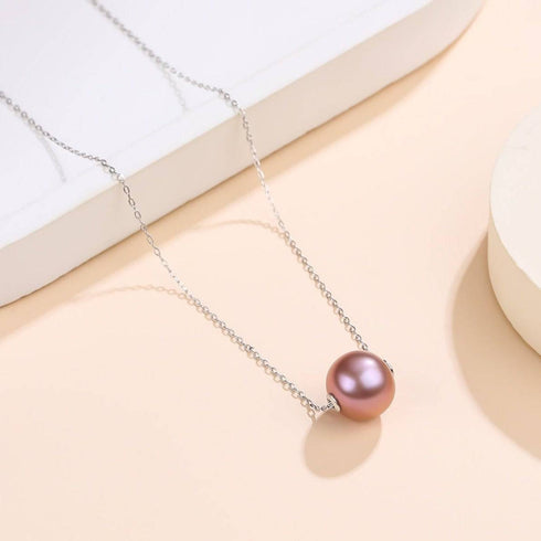 9-12mm Classic Purple Freshwater Pearl Floating Pendant Necklace - House Of Pearls