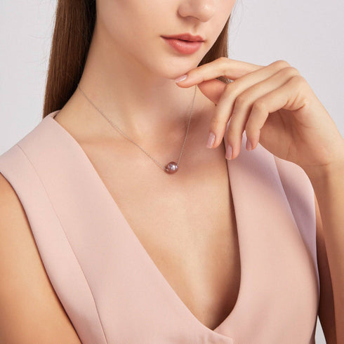 9-12mm Classic Purple Freshwater Pearl Floating Pendant Necklace - House Of Pearls