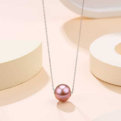 9-12mm Classic Purple Freshwater Pearl Floating Pendant Necklace - House Of Pearls