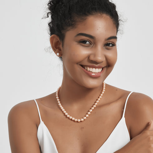 Pink Freshwater Pearl Necklace,7.5-8mm Silver Clasp - House Of Pearls