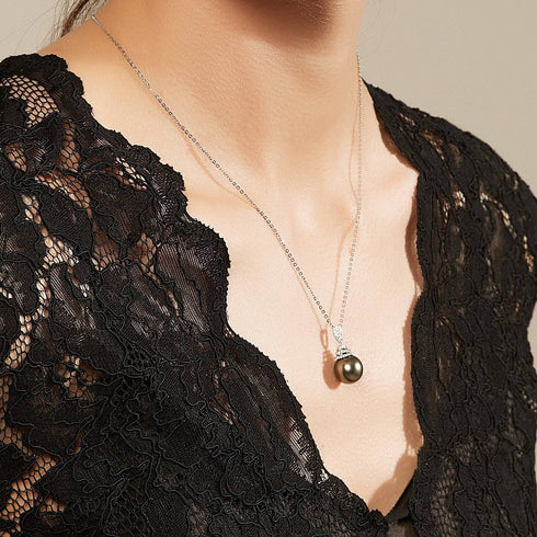 Tahitian Pearl & Grace CZ Pendant Necklace - Necklaces made with hand-selected pearls from House of Pearls