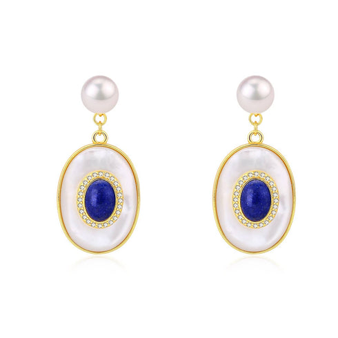 Blue Lapis Lazuli Mother of Pearls Earrings - House Of Pearls