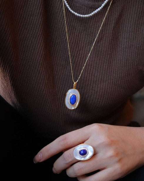 Blue Lapis Lazuli Mother of Pearls Pendant Necklace Earrings( Purchase Individually) - House Of Pearls