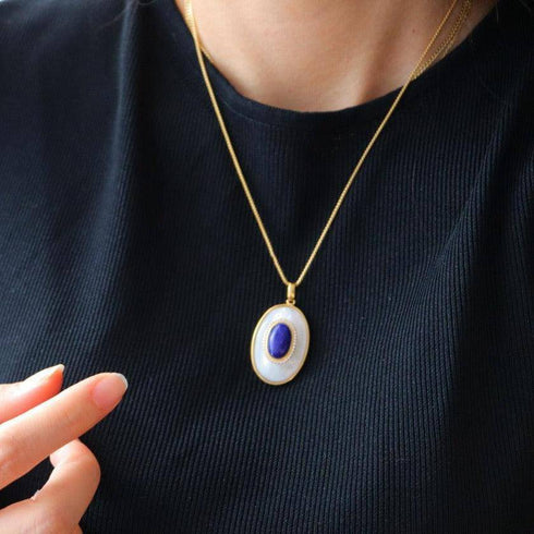 Blue Lapis Lazuli Mother of Pearls Pendant Necklace Earrings( Purchase Individually) - House Of Pearls