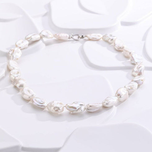 Flat Baroque Pearl Necklace with Heart-Shaped Silver Clasp - House Of Pearls