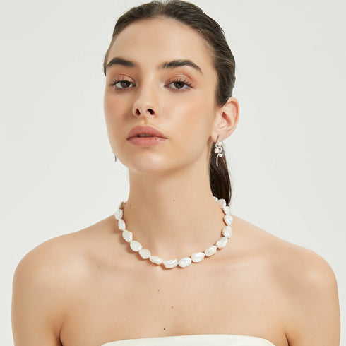 Flat Baroque Pearl Necklace with Heart-Shaped Silver Clasp - House Of Pearls