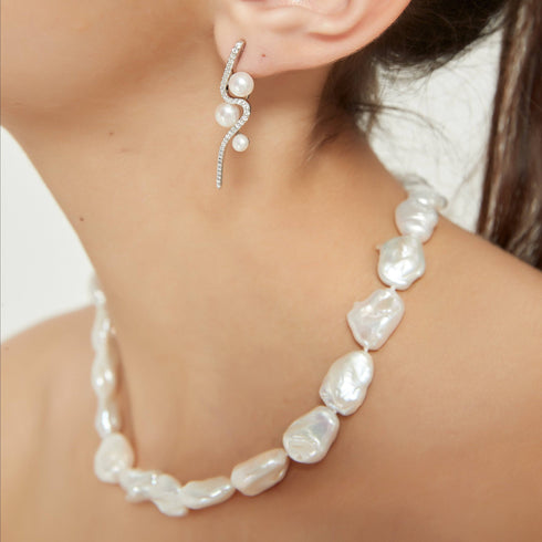Flat Baroque Pearl Necklace with Heart-Shaped Silver Clasp - House Of Pearls