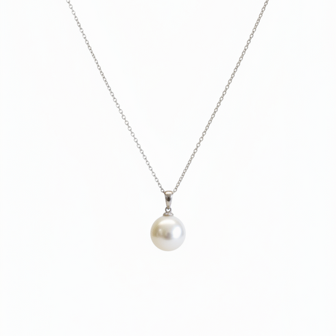 Classic Edison Pearl Pendant Necklace with white pearl on silver chain.