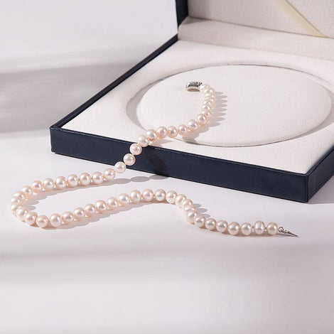 Classic White Freshwater Pearl Necklace with multiple length options, elegant pearl strand