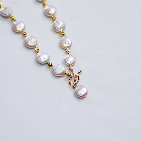 12-13mm Coin Shaped Baroque Freshwater Pearl Toggle Necklace - Necklaces made with hand-selected pearls from House of Pearls
