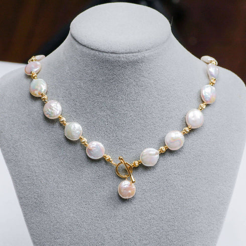 12-13mm Coin Shaped Baroque Freshwater Pearl Toggle Necklace - Necklaces made with hand-selected pearls from House of Pearls