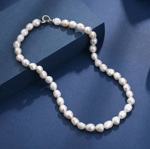 9-10mm Baroque Pearl Necklace Silver - House Of Pearls