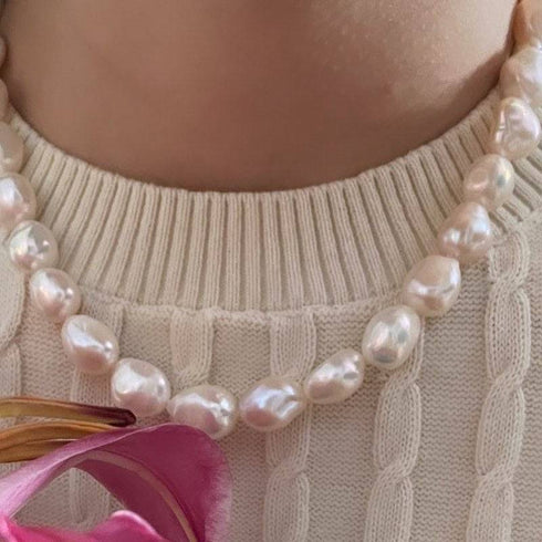 9-10mm Baroque Pearl Necklace Silver - House Of Pearls