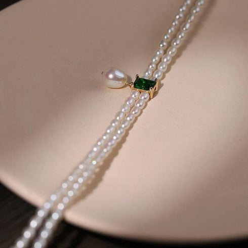 Super-Slim Freshwater Pearl Double Strand Emerald Layer Necklace - House Of Pearls