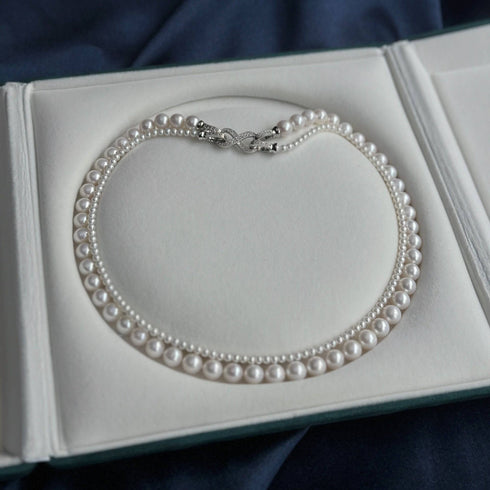 Dual Strand Two Size White Freshwater Flower Clasp Necklace - House Of Pearls