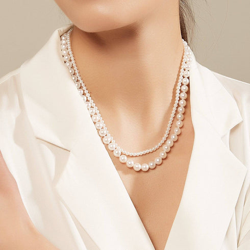 Dual Strand Two Size White Freshwater Flower Clasp Necklace - House Of Pearls