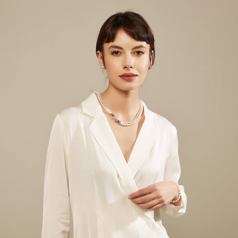 Dual Strand Two Size White Freshwater Flower Clasp Necklace - House Of Pearls