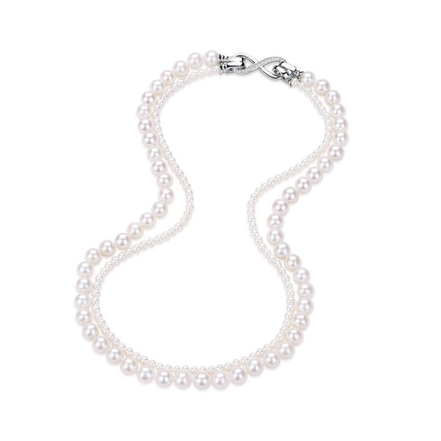 Dual Strand Two Size White Freshwater Flower Clasp Necklace - House Of Pearls