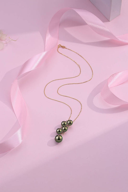 Five-Drop Black Tahitian Pearl Pendant 18K Pure Gold - House Of Pearls
