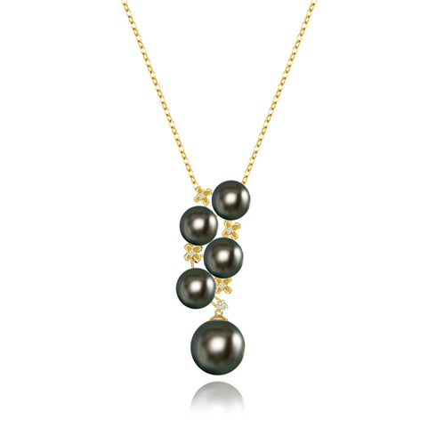 Five-Drop Black Tahitian Pearl Pendant 18K Pure Gold - House Of Pearls