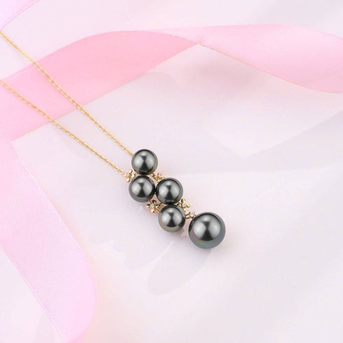 Five-Drop Black Tahitian Pearl Pendant 18K Pure Gold - House Of Pearls