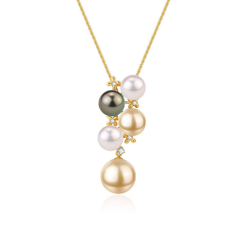 Five-Drop Color South Sea Pearl Gold Pendant 18K Pure Gold - House Of Pearls