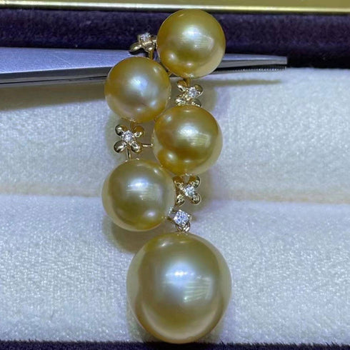 Five-Drop Golden South Sea Pearl Gold Pendant 18K Pure Gold - House Of Pearls