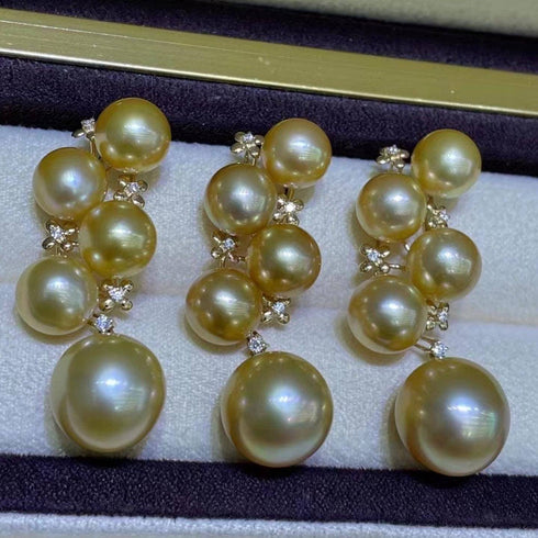 Five-Drop Golden South Sea Pearl Gold Pendant 18K Pure Gold - House Of Pearls