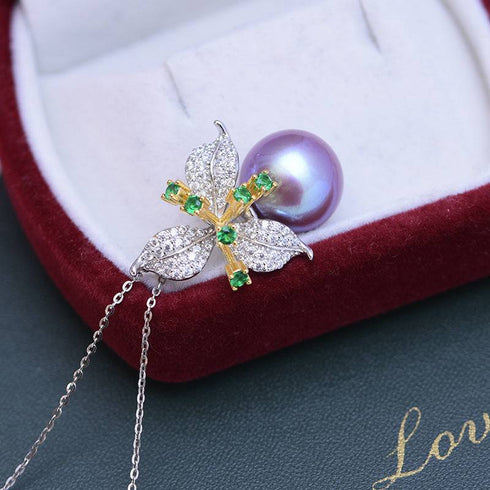 Floral CZ Freshwater Bella Pearl Pendant - Necklaces made with hand-selected pearls from House of Pearls