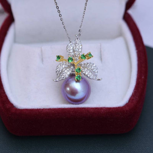 Floral CZ Freshwater Bella Pearl Pendant - Necklaces made with hand-selected pearls from House of Pearls