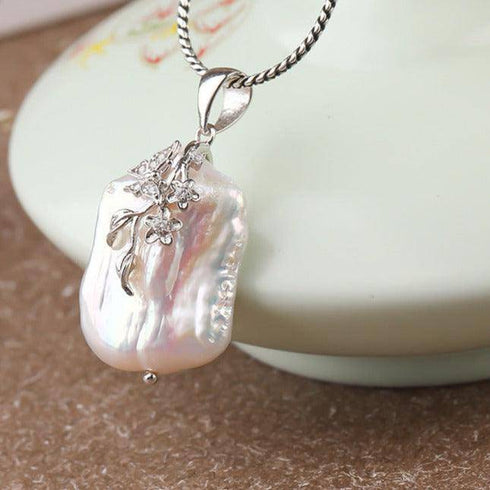 Flower Square Baroque Pearl Necklace Sterling Silver - House Of Pearls