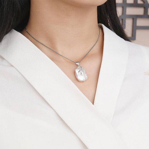 Flower Square Baroque Pearl Necklace Sterling Silver - House Of Pearls