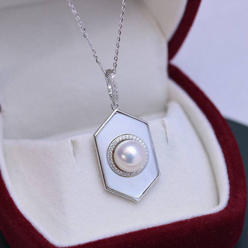 8-9mm Freshwater Pearl & Rhombus Mother Of Pearls  Necklace - House Of Pearls